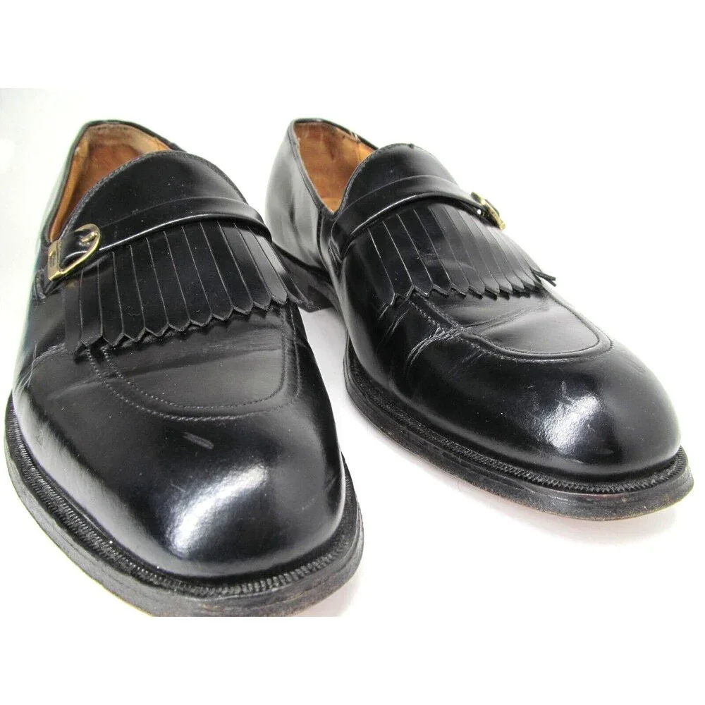 Austin Reed Of Regent Street Mens Black Leather Tasseled Loafers Size US 8.5